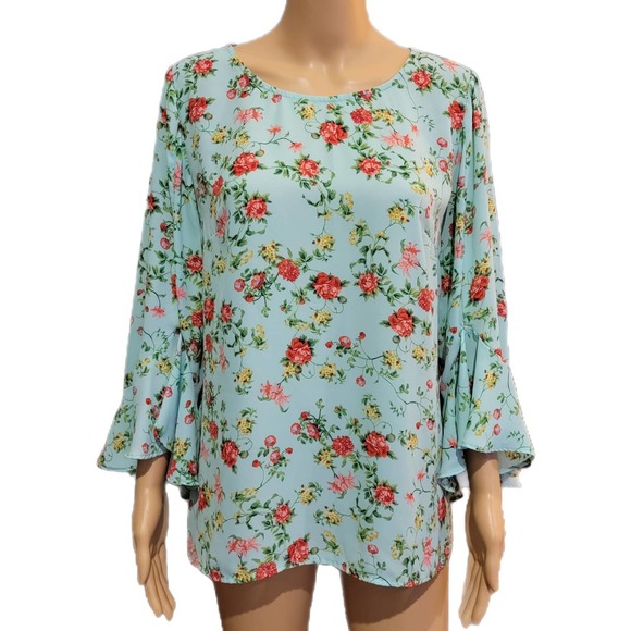 Sara Michelle Tops - Sara Michelle 3/4 Sleeve Teal Floral Print Boho Top Medium NWOT